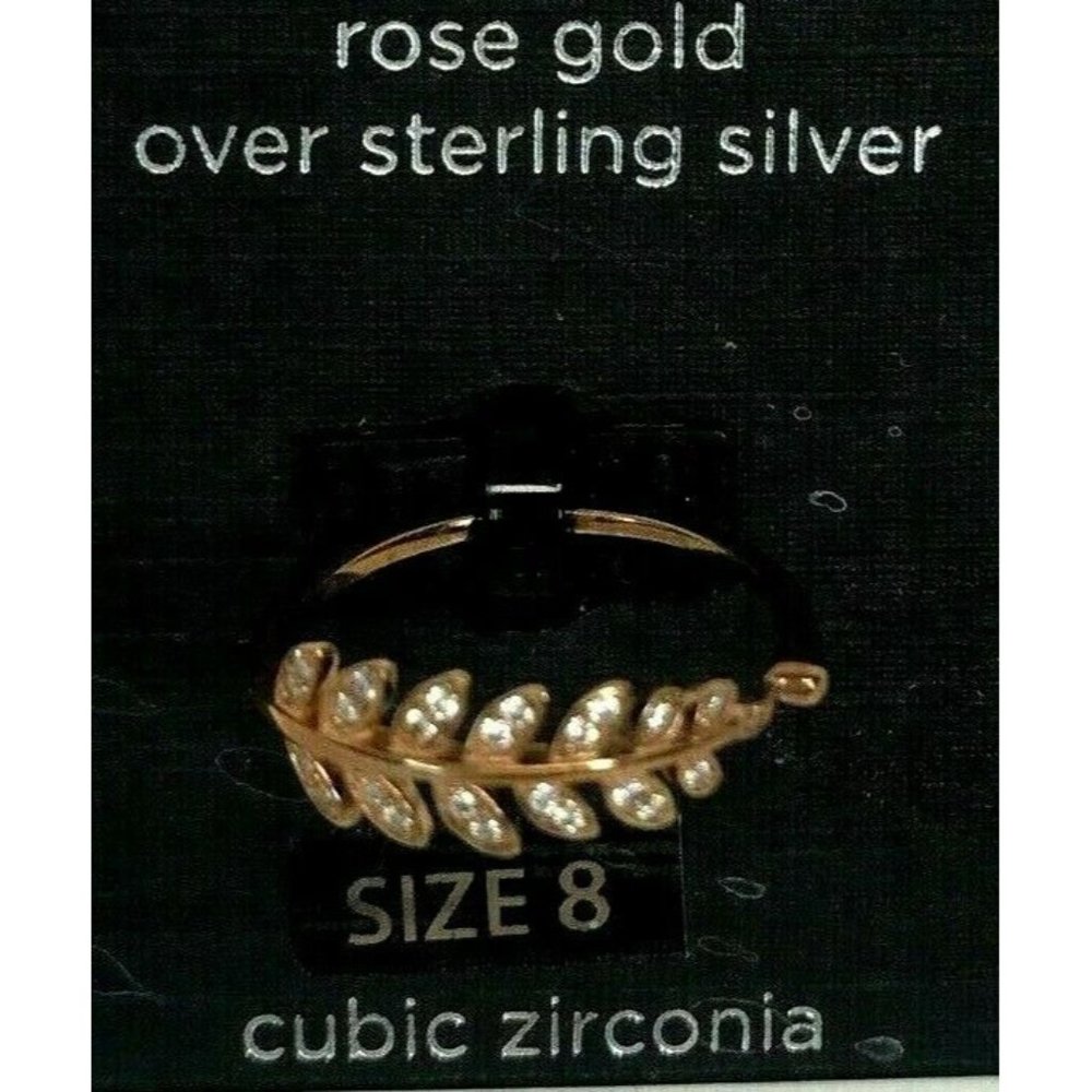 Rose Gold Over Sterling Silver Leaf Cubic Zirconia Ring Size 8 Silver Treasures